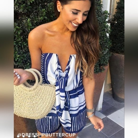 Lulus Delphi Blue &White Romper - Picture 4 of 9